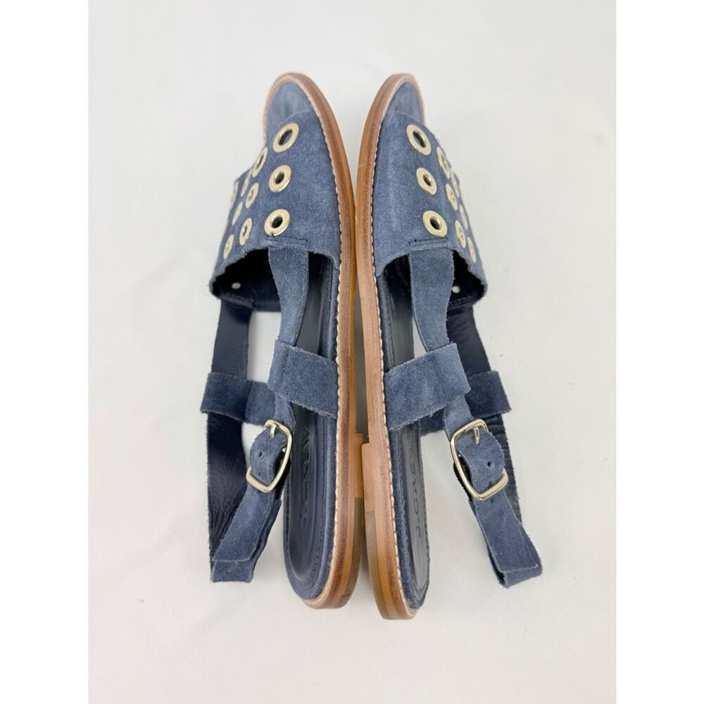 J. Crew Blue Suede Leather Gold Grommet Slingback Nautical Flat Sandals - Picture 8 of 14